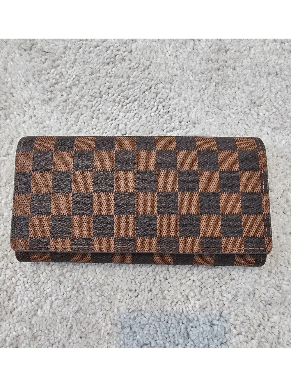 Brown Trifold Checkered Print Wallet
